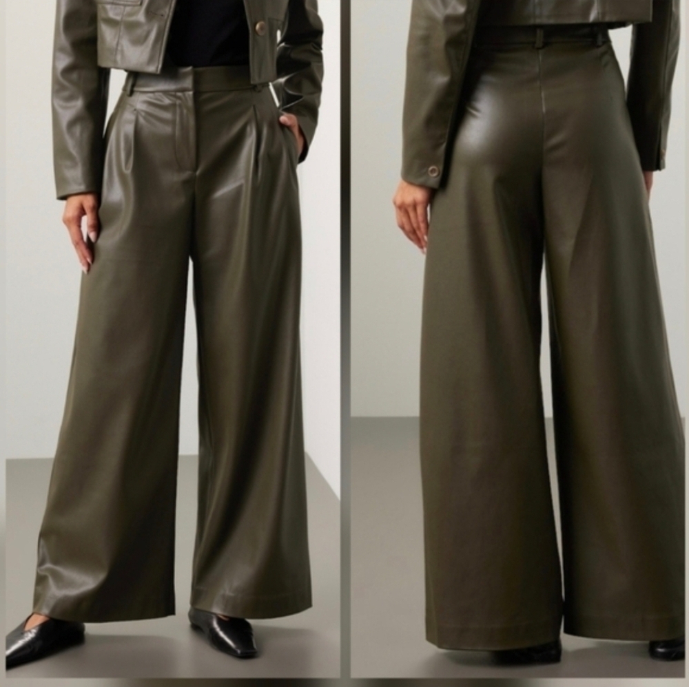 Saunders Olive Faux Leather Pants In  Green Faux Leather Size 8